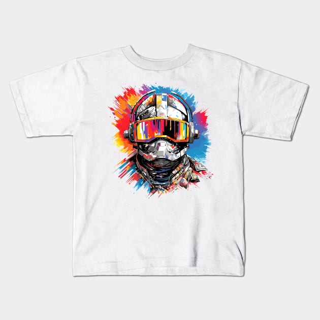 Man With Helmet Video Game Character Futuristic Warrior Portrait  Abstract Kids T-Shirt by Cubebox